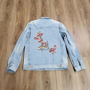 Laju Los Angeles Sakura Cherry Blossom Embroidered Denim Jacket M